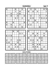 Sudoku games. Set 7 of four puzzles with answers.
