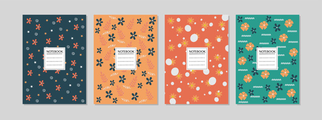 hand drawn floral pattern book covers set. beautiful and cute design. A4 size For notebooks, planners, invitation, books, catalogs