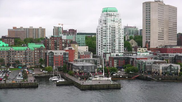 Halifax Nova Scotia, Canada. View of Downtown Halifax with modern buildings located at waterfront. Citadel Hill with the famous Halifax Citadel in background