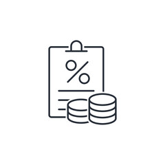  Financial settlement planning. Analytics budget report.   Vector linear icon isolated on white background.