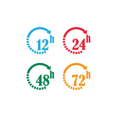 sign of 12, 24, 48 and 72 clock arrow hours logo vector icon illustration design