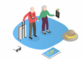 Happy senior couple ready for traveling