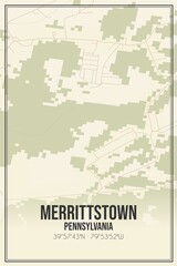 Retro US city map of Merrittstown, Pennsylvania. Vintage street map.