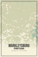 Retro US city map of Markleysburg, Pennsylvania. Vintage street map.