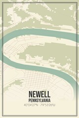 Retro US city map of Newell, Pennsylvania. Vintage street map.