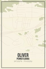 Retro US city map of Oliver, Pennsylvania. Vintage street map.