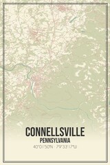 Retro US city map of Connellsville, Pennsylvania. Vintage street map.