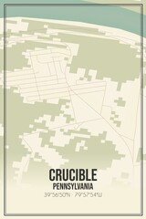 Retro US city map of Crucible, Pennsylvania. Vintage street map.