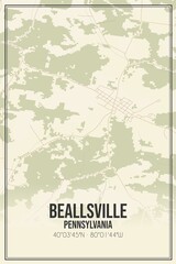 Retro US city map of Beallsville, Pennsylvania. Vintage street map.