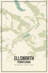 Retro US city map of Ellsworth, Pennsylvania. Vintage street map.