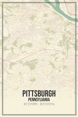 Retro US city map of Pittsburgh, Pennsylvania. Vintage street map.