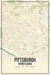 Retro US city map of Pittsburgh, Pennsylvania. Vintage street map.