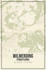 Retro US city map of Wilmerding, Pennsylvania. Vintage street map.