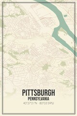 Retro US city map of Pittsburgh, Pennsylvania. Vintage street map.