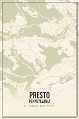 Retro US city map of Presto, Pennsylvania. Vintage street map.