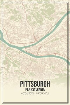 Retro US city map of Pittsburgh, Pennsylvania. Vintage street map.