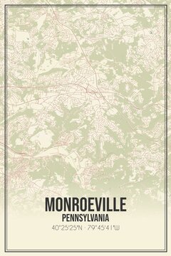 Retro US city map of Monroeville, Pennsylvania. Vintage street map.
