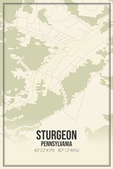 Retro US city map of Sturgeon, Pennsylvania. Vintage street map.