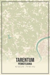 Retro US city map of Tarentum, Pennsylvania. Vintage street map.