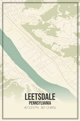Retro US city map of Leetsdale, Pennsylvania. Vintage street map.