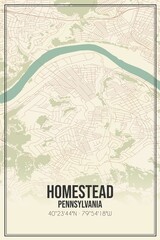 Retro US city map of Homestead, Pennsylvania. Vintage street map.