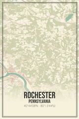 Retro US city map of Rochester, Pennsylvania. Vintage street map.