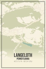 Retro US city map of Langeloth, Pennsylvania. Vintage street map.