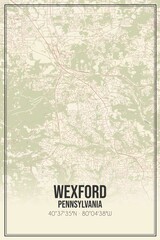 Retro US city map of Wexford, Pennsylvania. Vintage street map.