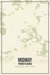 Retro US city map of Midway, Pennsylvania. Vintage street map.