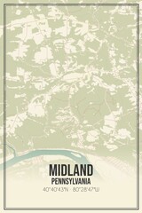 Retro US city map of Midland, Pennsylvania. Vintage street map.