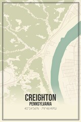 Retro US city map of Creighton, Pennsylvania. Vintage street map.