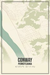 Retro US city map of Conway, Pennsylvania. Vintage street map.