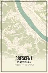 Retro US city map of Crescent, Pennsylvania. Vintage street map.