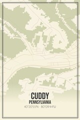 Obraz premium Retro US city map of Cuddy, Pennsylvania. Vintage street map.