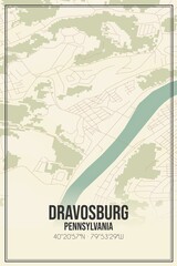 Retro US city map of Dravosburg, Pennsylvania. Vintage street map.