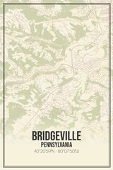Retro US city map of Bridgeville, Pennsylvania. Vintage street map.