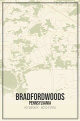 Retro US city map of Bradfordwoods, Pennsylvania. Vintage street map.