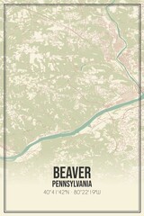 Retro US city map of Beaver, Pennsylvania. Vintage street map.