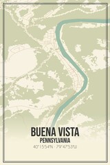 Retro US city map of Buena Vista, Pennsylvania. Vintage street map.