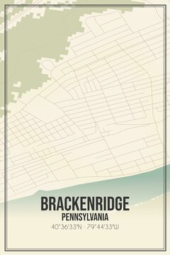 Retro US city map of Brackenridge, Pennsylvania. Vintage street map.