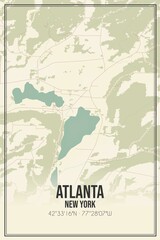 Retro US city map of Atlanta, New York. Vintage street map.
