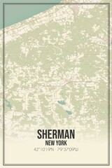 Retro US city map of Sherman, New York. Vintage street map.