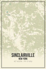 Retro US city map of Sinclairville, New York. Vintage street map.