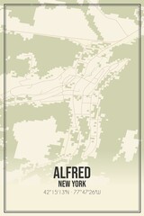 Retro US city map of Alfred, New York. Vintage street map.