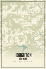 Retro US city map of Houghton, New York. Vintage street map.