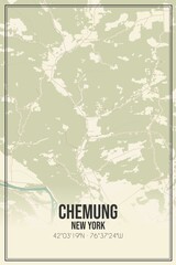 Retro US city map of Chemung, New York. Vintage street map.