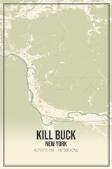 Retro US city map of Kill Buck, New York. Vintage street map.