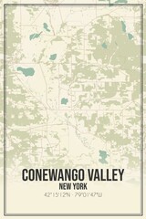 Retro US city map of Conewango Valley, New York. Vintage street map.
