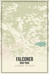 Retro US city map of Falconer, New York. Vintage street map.