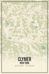 Retro US city map of Clymer, New York. Vintage street map.